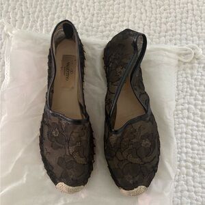 Valentino Garavani Black Lace Espadrilles with Open-Sided Design size 6 36